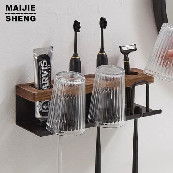Designer h Holders Wall Mounted Holder Aluminium Alloywood Toothpaste Rack Bathroom Household Space Saving Organized Toothbrush Free Shipping 12