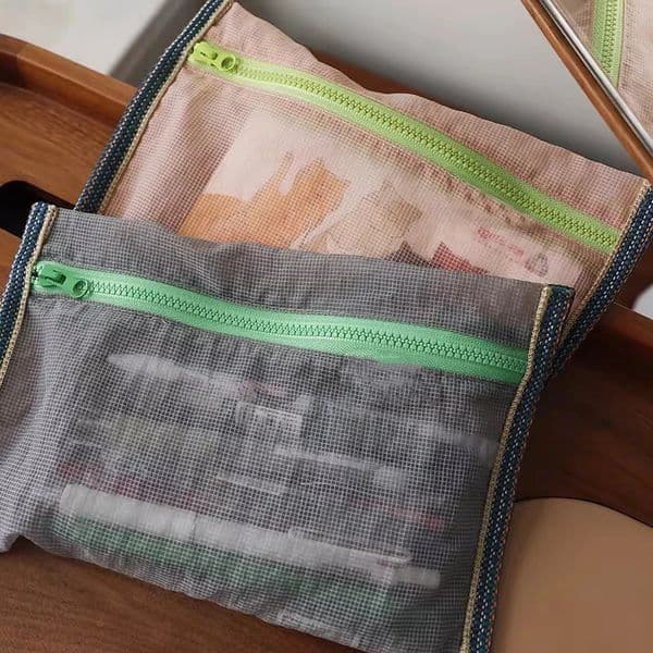 Translucent mesh nylon storage bag ID travel ticket data line pen portable thin foldable Cosmetic Pencil Case 260423