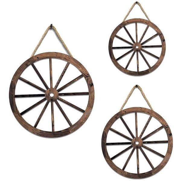 Old Western Style Wagon Decor Wagons Wheel Decorative Wooden Wheels Vintage Rustic Wall Hanging Wood Cartwheel ddmythur