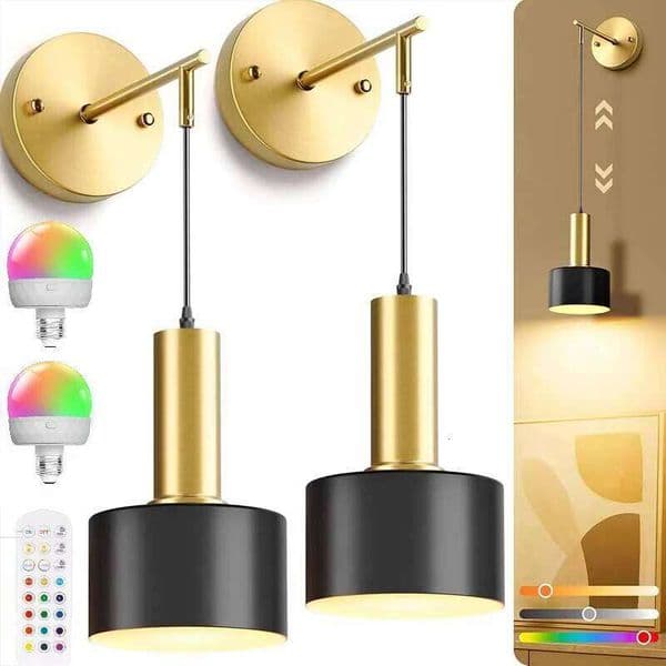 2 Piece LED Rechargeable Light Set, Modern Iron Art Wall Lamp, RGB Remote Control Indoor Decor Lighting Study living room