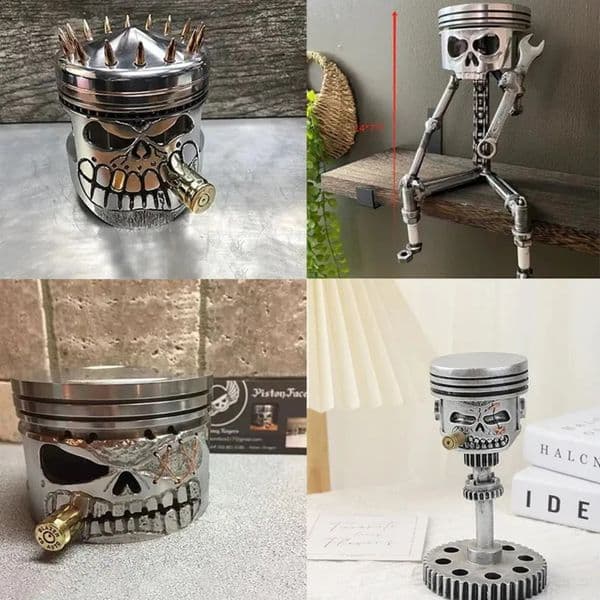 Yard landscape Decor Carving Piston Face Realistic Sculpture Skull Man Head Statue Office Home Table Gift Desk Halloween Decor Garden Ornament 7
