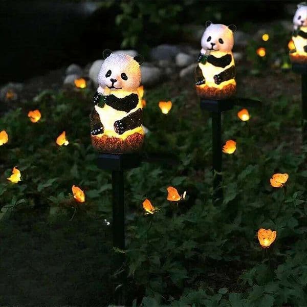 New Solar Panda Garden Decorative Atmosphere Animal Lamp, Outdoor Stake Lawn Light, Resin Craft