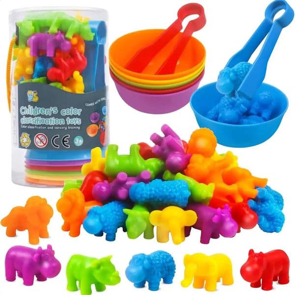 Montessori Animal Sorting Toy Animal Counting Color Sorting Dinosaur Animal Identification Skill Upgrading for Children Gift Toy 260324