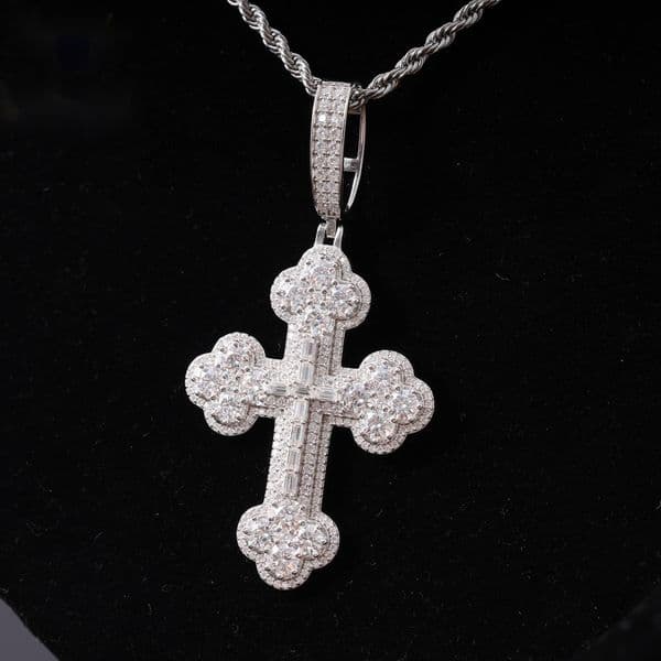 High Quality 925 Sterling Silver Cross Pendant Necklace Iced Hip Hop Christian Baguette Jewelry VVS D Moissanite Rhodium Plated