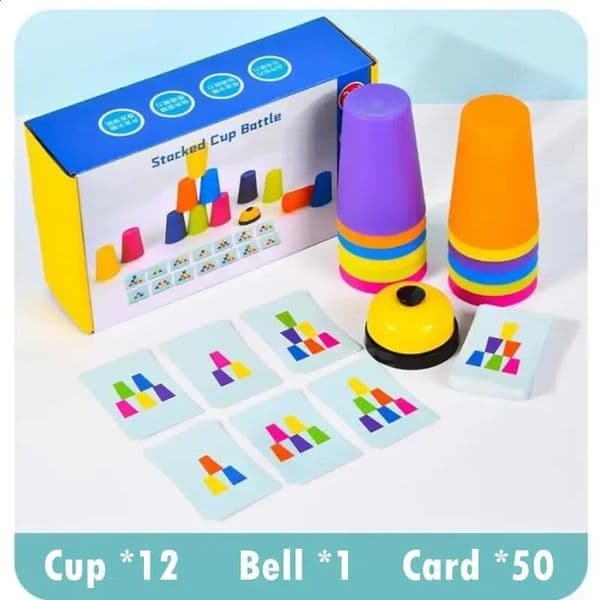 Montessori Toys Stack Cup Game With Card Educational Intellectual Enlightenment Color Cognition Logic Training Kids Children 260324