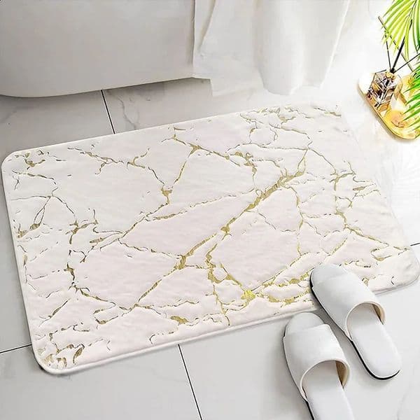 Inyahome Bath Mats for Bathroom y White and Gold Non Slip and Soft Bathroom Rug Absorbent Bath Rug Decor for Kitchen Indoor 260424