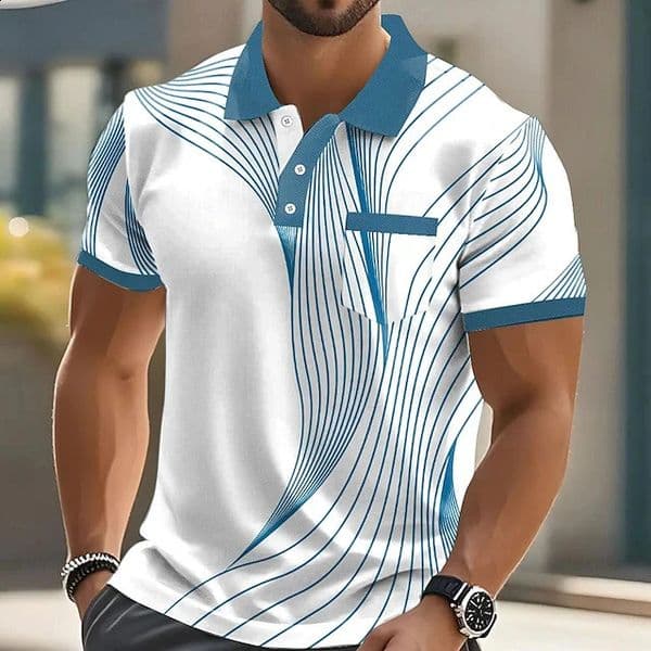 Summer Fashion Short Sleeve Mens Polo Shirts Stripe 3d Print Lapel Man Top High Quality Oversized Male Shirt Casual Clothing 260424