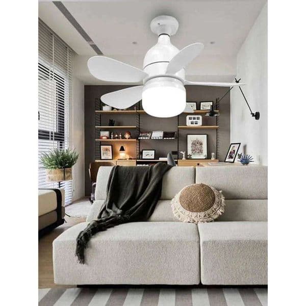 E27 socket ceiling fan light, with 3-speed adjustment, timer remote control, LED bulb fan, suitable for living room and kitchen