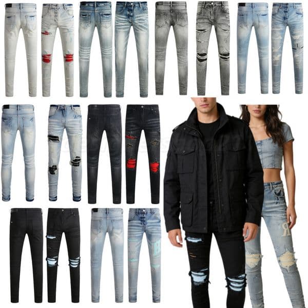 High quty amira jeans mens jeans designer jeans slim fit blk men jeans cool style designer pant distressed ripped biker blk blue jean motorcye jeans 16 Z260608