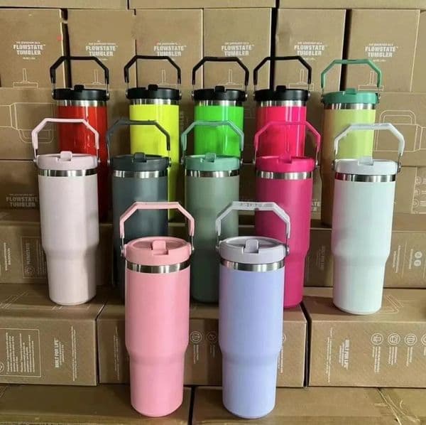 Luxury Designer Decor Cobrand Water Bottles 30Oz room Cups Heat Preservation Neon Pink Red Stainless Steel Tumblers Large Capacity Travel Ca 7