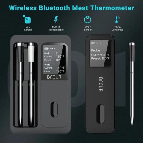 Luxury Designer Decor Wireless Bluetooth Meat Thermometer Ip67 Waterproof Probe With LCD Screen room Booster Rechargeable Used For Smoking A 6 5 thumbnail 2