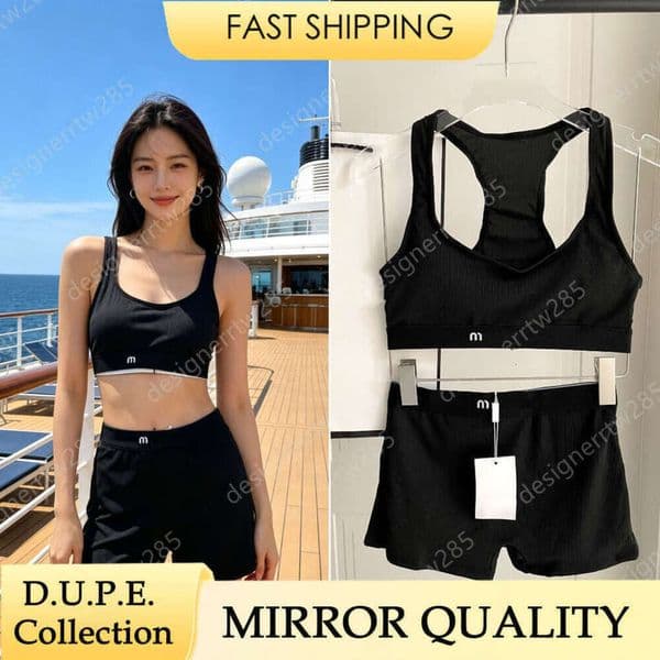 French Retro Ribbed Swimsuit Letter Waistband Bikini Luxury Designer Women Two Piece Swimwear Sporty Style Beach Bathing Suit 2026