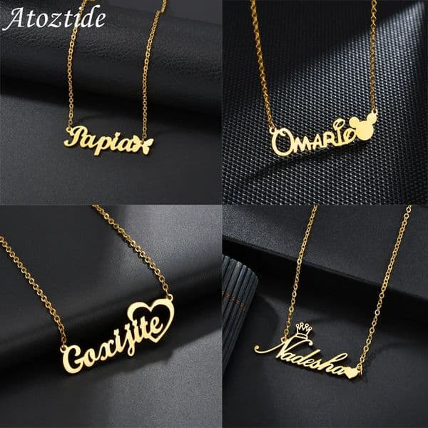 Atoz Fashion Custom Name Stainless Steel Necklaces Personalized Jewelry Chain Crown Heart Butterfly Necklace for Women Gifts260421
