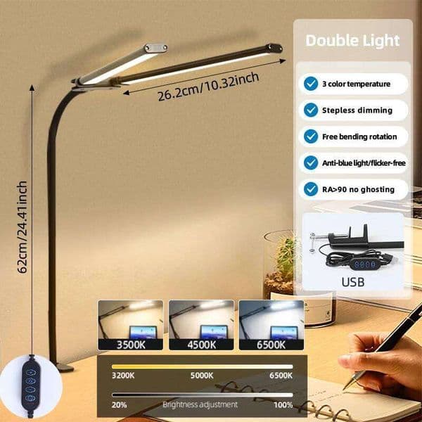 Double Head LED Monitor Light Bar 24W Computer Screen Stepless Dimmable USB Desk Lamp For Office Study Reading Lighting