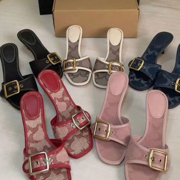 Dress Shoes Slide Designer Slippers Women Kitten Heels Womans Sandals Beach Summer Luxury Denim Heel High Leather Slippers Mules Pumps Cute Lady Low Heeled Size 35-42
