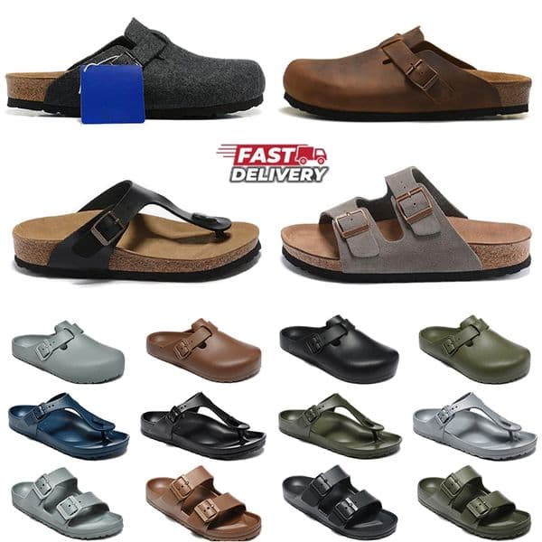 Designer Boston Clog EVA Womens Mens Sandals Clogs Slippers Cork Flat High Quality Fashion Elegant Summer Suede Leather Slide Favourite Beach Casual Shoes 36-46