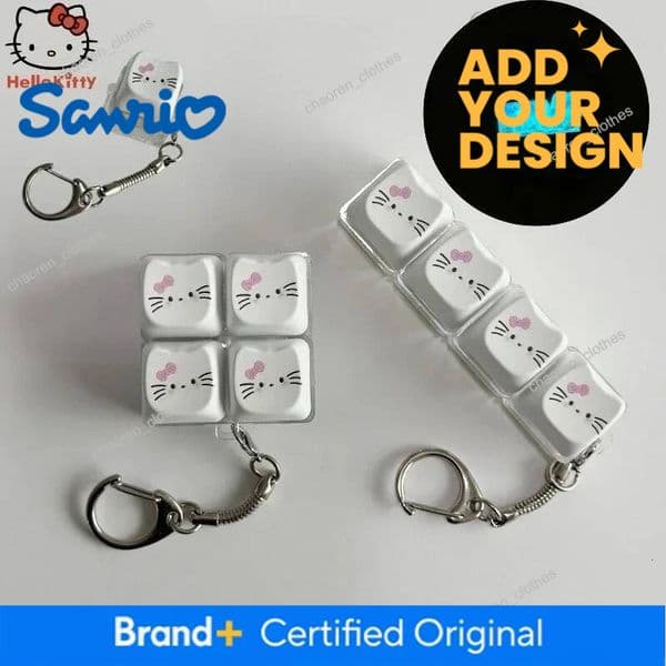 Kawaii Hello Kitty Luminous Fidget Keychain Cute Cat Ear Keyboard Press Toy, Glow In Dark Stress Relief Bag Charm Gift For Girls Luxury Goods