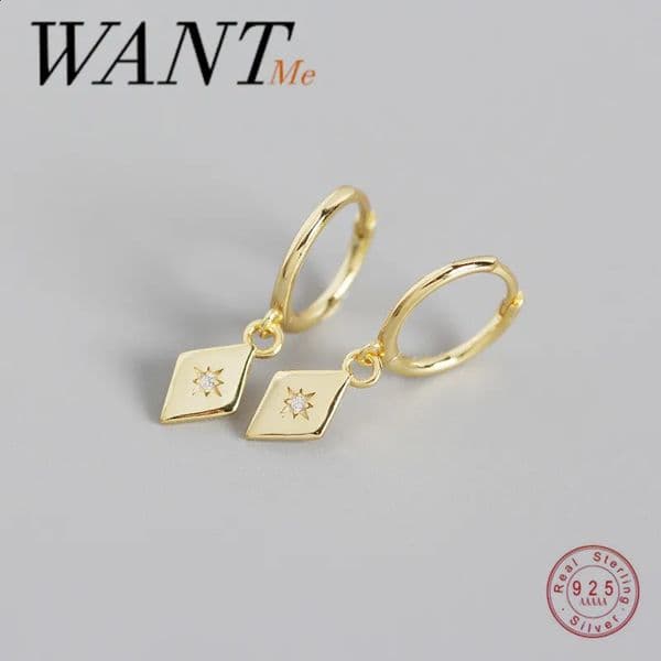 WANTME 925 Sterling Silver Simple Geometric Zircon Pendant Stud Earrings for Women Bohemian Chic Party Jewelry Accessories 260424