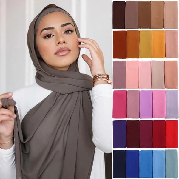 Muslim Chiffon Hijab Scarf Women Long Solid Color Head Wrap For Women Hijabs Scarves Ladies Muslim Veil Jersey Hijabs 17570cm 260421