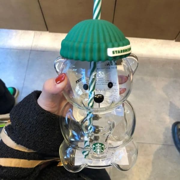 Luxury Designer Decor Free Shipping In Stock room Straw Cute Transparent Tumbler With Hat For Iced Coffee Cold Drink Gift Glass Bear Cup Dec 2