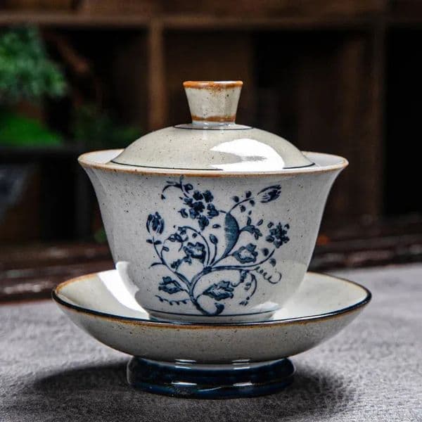 Luxury Designer Decor room Vintage Firewood Hand Painted Gaiwan Ceramic Blue And White Ceremony Kung Fu Tea Set Stoare Brewing Cover Bowl Tu 8