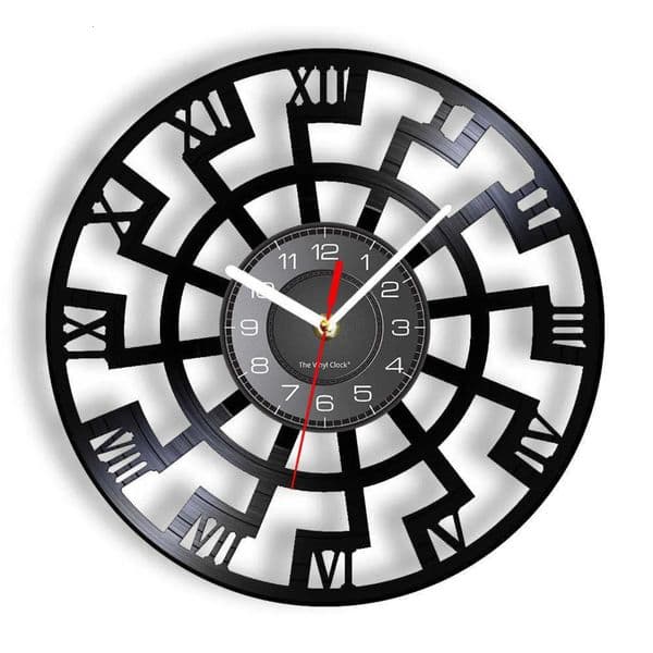 Yard Decor Black Occult Symbol Viking Vinyl Record Schwarze Sonne Sun Wheel Esoteric Wall Art landscape Clock Norse Home Decor Watch Garden Ornament 7