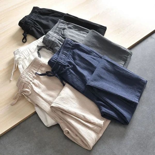 Mens Casual Pants Baggy Streetwear Men Joggers Cotton Linen Sports Trousers Long Straight Pants for Men 260424
