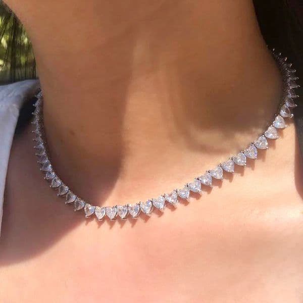 Choucong Ins Top Sell Tennis Chain Pendant Luxury Jewelry 18k White Gold Fill Full Heart Shape 5A Cubic Zirconia Party Elegant Women Bridal Choker Necklace Gift