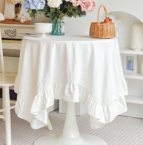 100 Cotton Round Table Cloth Washable Vintage Ruffle Tablecloth For Wedding Party Dining Banquet Decor Living Room Table Cloth 260423