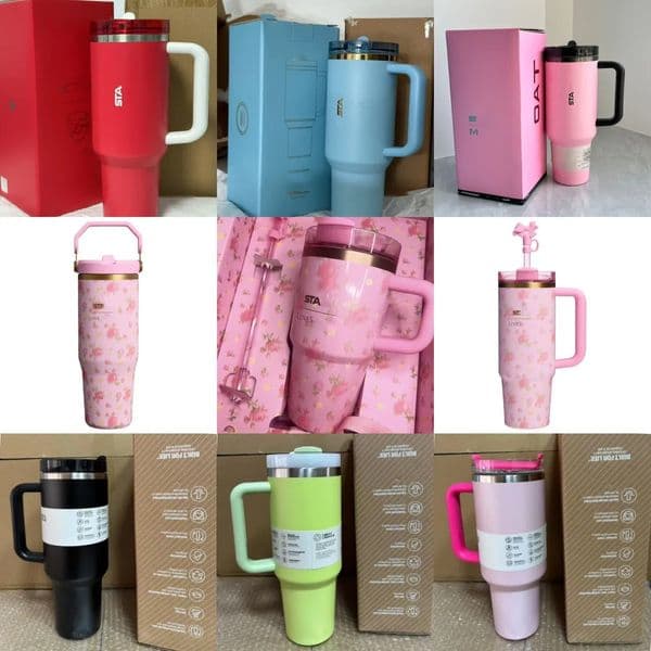 Luxury Designer Decor Water Bottle Various Styles Pink White Stainless Steel room Mug Double Wall Vacuum With Straw Car Insulation Cold Beer 2