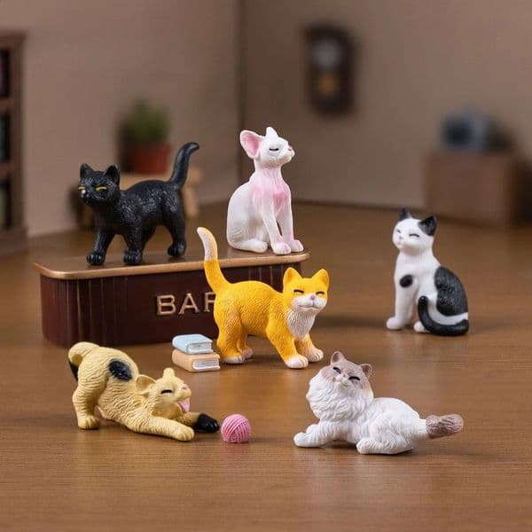 6pcs Miniature Cat Statue Set Cute PVC Simulated Kittens Ideal for Car Decoration Desktop Display Feline Decorations 260424