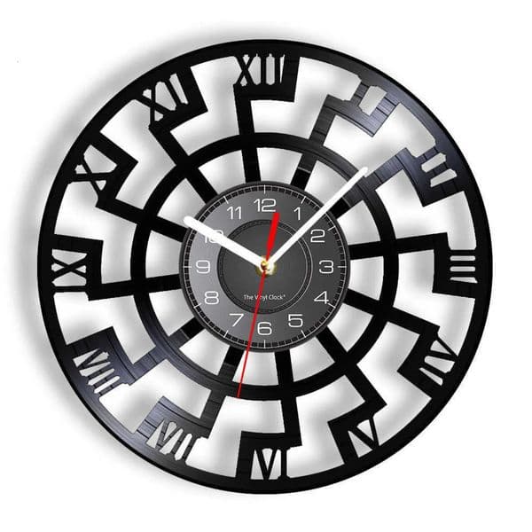 Yard Decor Black Occult Symbol Viking Vinyl Record Schwarze Sonne Sun Wheel Esoteric Wall Art landscape Clock Norse Home Decor Watch Garden Ornament 2