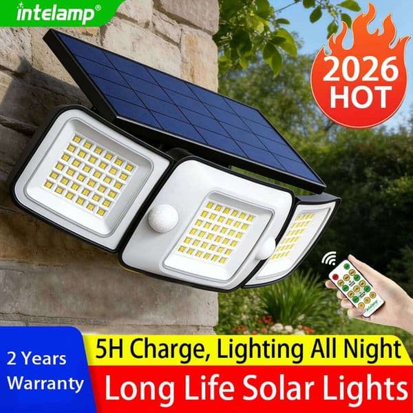 2026 1200LM Most Powerful LED Light Outdoor Motion Sensor Lights IPX65 Waterproof Solar Street Lamp Garden Lantern