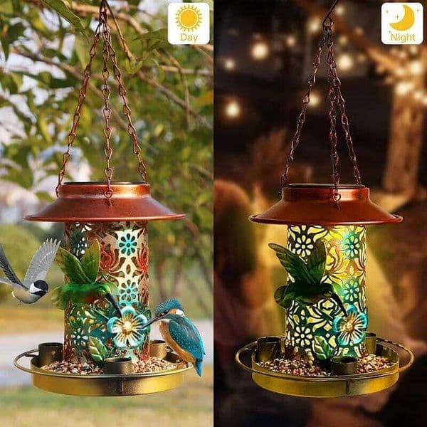 1pcs New Iron Feeder LED Solar Courtyard Decoration Projection Feeding Bird Water Dispenser Light