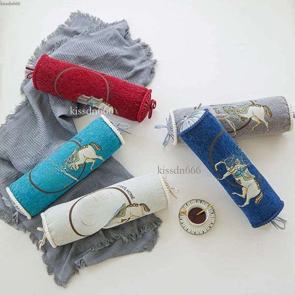 Snow Neil White Horse Jacquard Light Luxury Candy Foot Neck Cylindrical Waist Pillow Cushion Soft Sofa Cushion