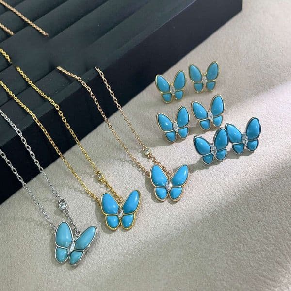 new models of Van Gogh blue butterfly High-Quality Natural Turquoise Necklace for Women, Hot-Selling Old Money Style, Design Butterfly Earrings