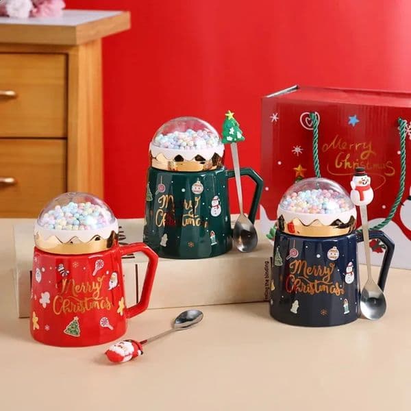 Luxury Designer Decor room 480Ml Christmas Mugs With Lid Santa Claus Spoon Large Capacity Cute Creative Coffee Cup Xmas Gift For Kid Milk Te 6