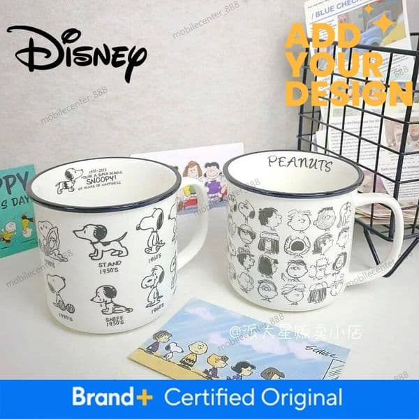 Designer Disney Cute Anime Cartoon Ins Snoopy Mug Creative Personality Simple Home Office Ceramic Mug For Friends Holiday Gift Kawaii Luxury