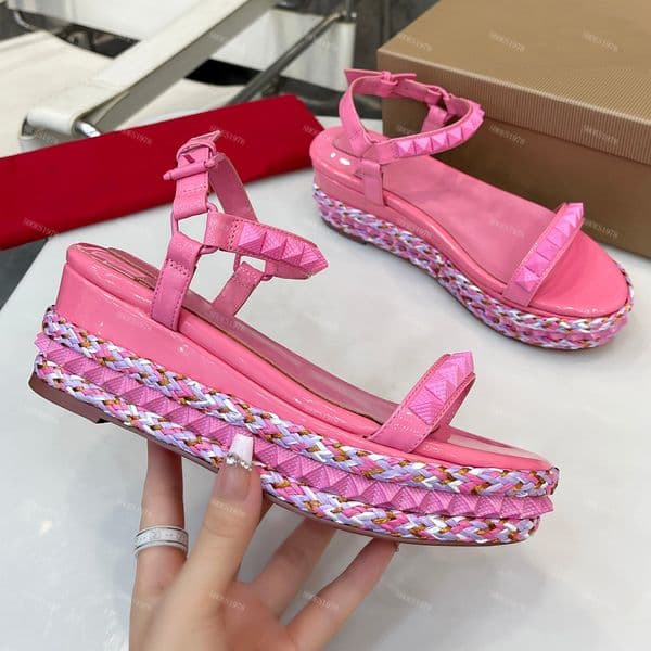 Designers Sandals pink Shoes Women Platform Heel Classics Fashion leopard print pearls Square willow nail 6cm heeled Front Rear Strap Casual Sandal 34-41