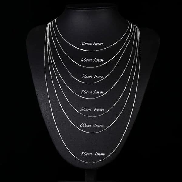 35-80cm 1mm Thin Pure Solid 925 Sterling Silver Box Chain Necklace For Women Men Kids Girls Necklaces Jewelry Kolye Collare 260424