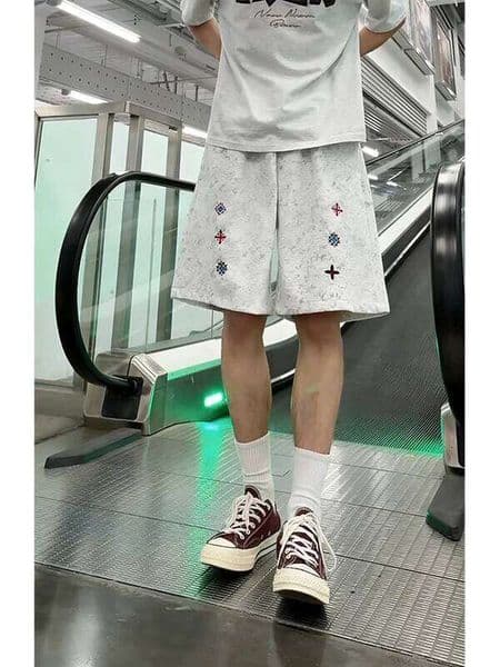 American Sle Dyed And Embroidered Sports Orts Men's Summer Casual Designer Fashion Loose Straight Five-Quarter Running Fitn Pants