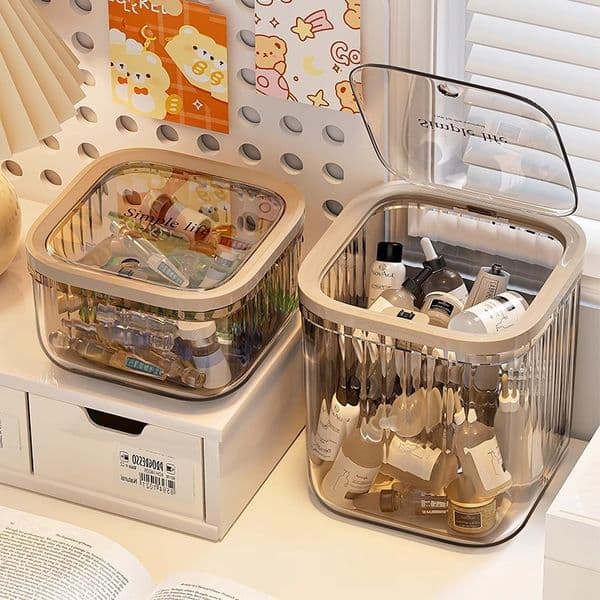 Desktop storage box Cosmetics essence Skin care product box Transparent with lid Finishing box High sense small Storage Boxes