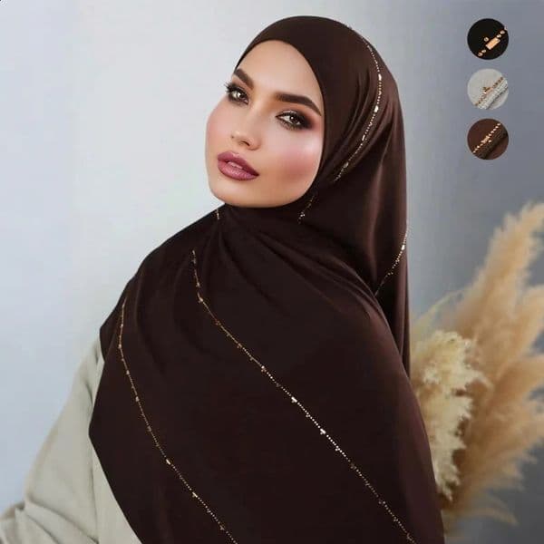 Rhinestone Modal Cotton Jersey Hijab Scarf For Women Stretch Shawl Plain Muslim Headband Fashion Solid Color Long Muffler260420