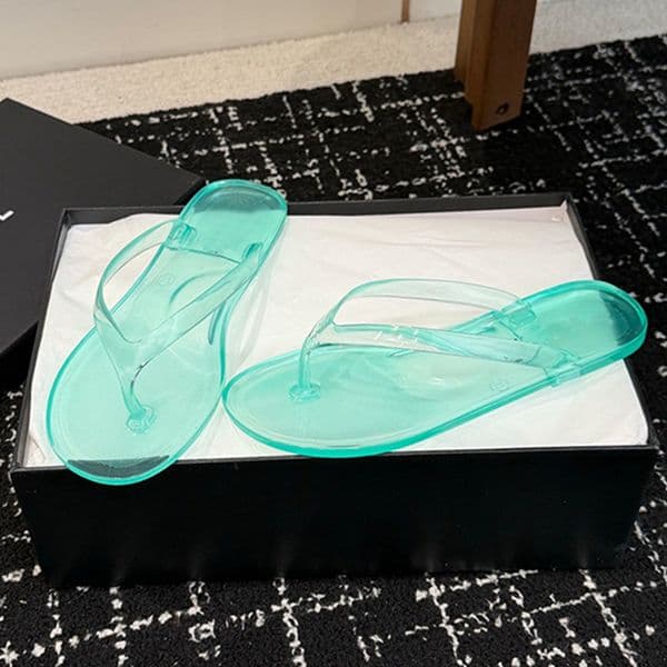 Crystal Jelly Thong Sandals Designer Transparent Flip Flops Luxury Ladies Flat Shoes Summer Casual Beach Slippers Rubber Shoe Upper Size 35 41