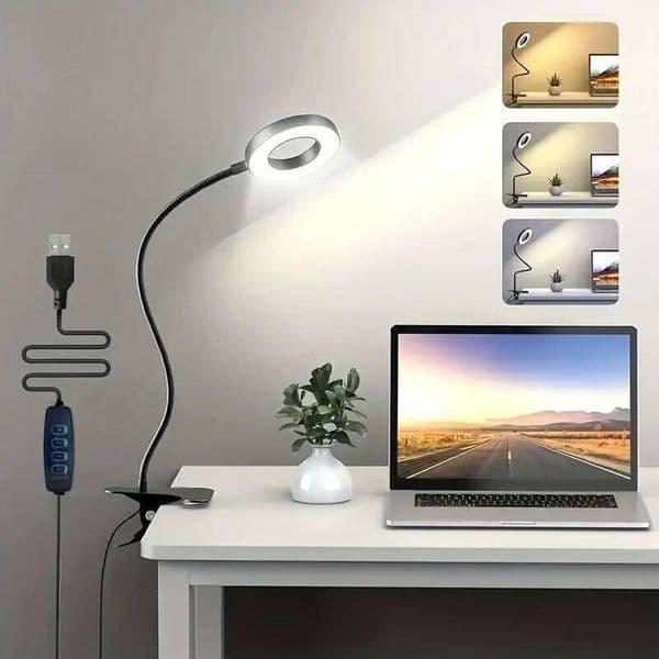 USB Rechargeable LED Desk Lamp,3 Modes Touch Dimming Eye-Caring Lamp w/Folding Clamp,Light Table Accessories Children