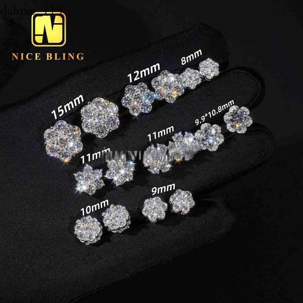 Hot Sale Pass Tester Hip Hop Sier Gold Plated VVS Dia Moissanite wer Stud Earrings Cluster