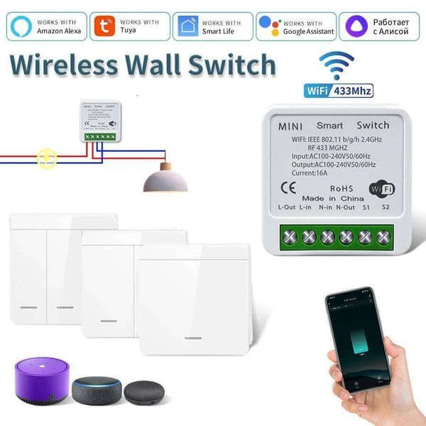 Tuya WiFi For LED Lighting 1/2/3 Gang RF433MHz Wireless Panel Switch Smart Life APP Alexa Google Home Voice Control