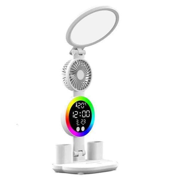 Rechargeable LED for Study Bedroom Desk USB Table Light with Fan Led Clock Dispaly Reading Lamp