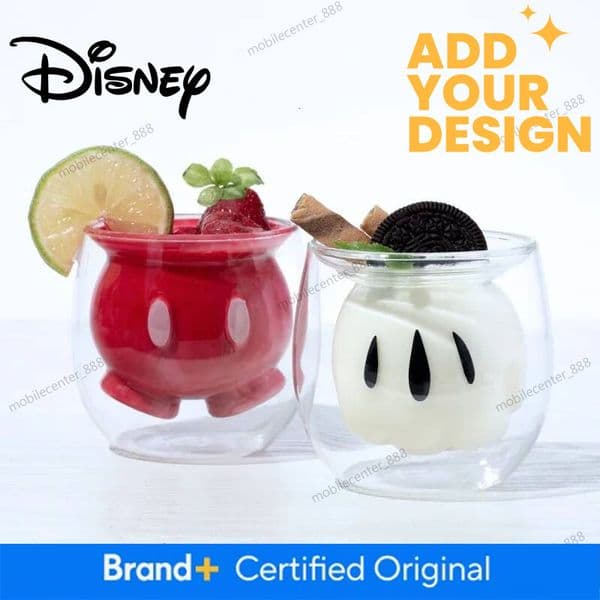 Designer Mickey Glass Insulation Children's Double Dessert Cup Creative Cute Mickey Shorts Gloves Cup Children's Gifts Luxury