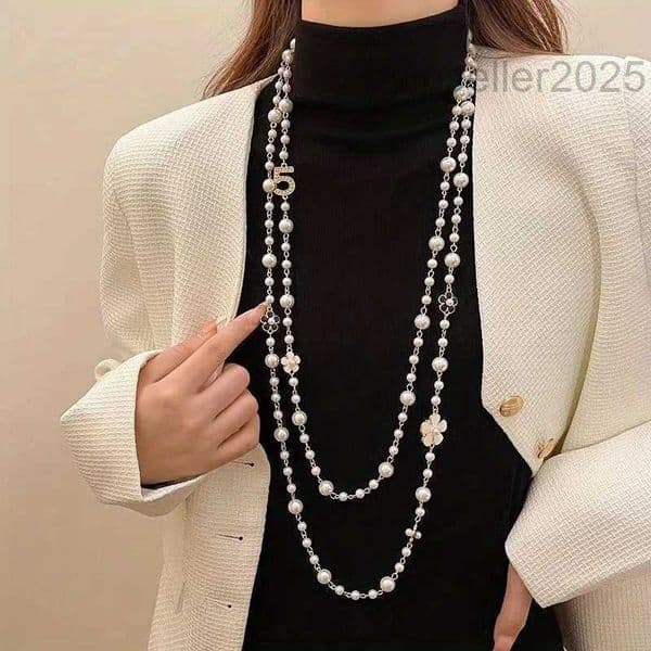 Baroque Pearl necklace Japanese and Korean style number 5 necklace Layered stacked long necklace Exaggerated handmade beaded floXJ251226